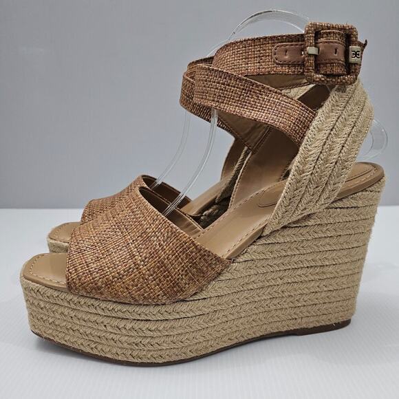 NEW Sam Edelman Vada Espadrille Women 10 Wedge Sandal Platform Woven Brown Jute - Picture 1 of 13